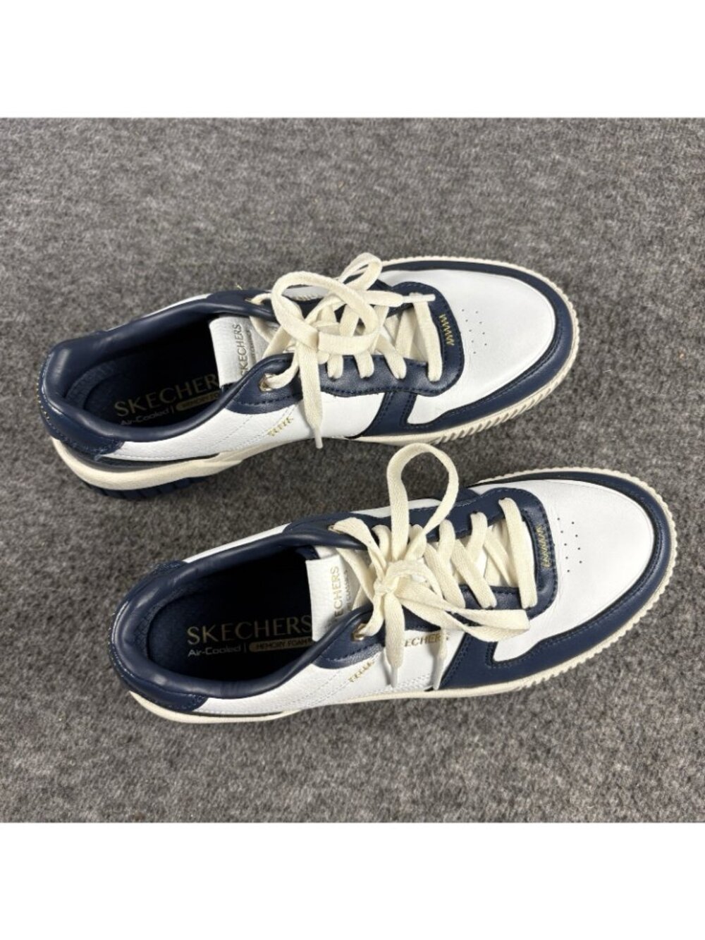 Skechers Court Classics Womens 8.5 Air Cooled Memory Foam White Navy Shoes - Picture 8 of 12
